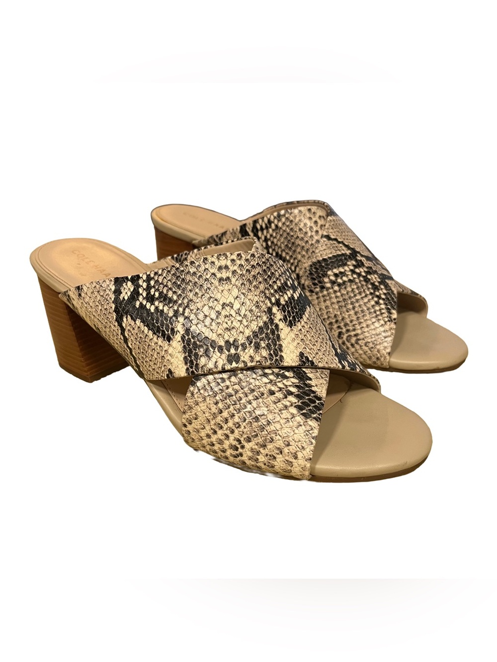 Cole Haan Dakota Sz 8.5 Snakeskin Leather Crisscross Slide Mule Sandal EUC